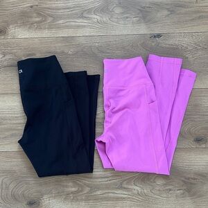 GAPFit Cropped Xsmall Women's Black and Pink Leggings set of 2 Side Pockets